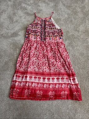 THML Pink & Red Embroidered Halter Boho Dress